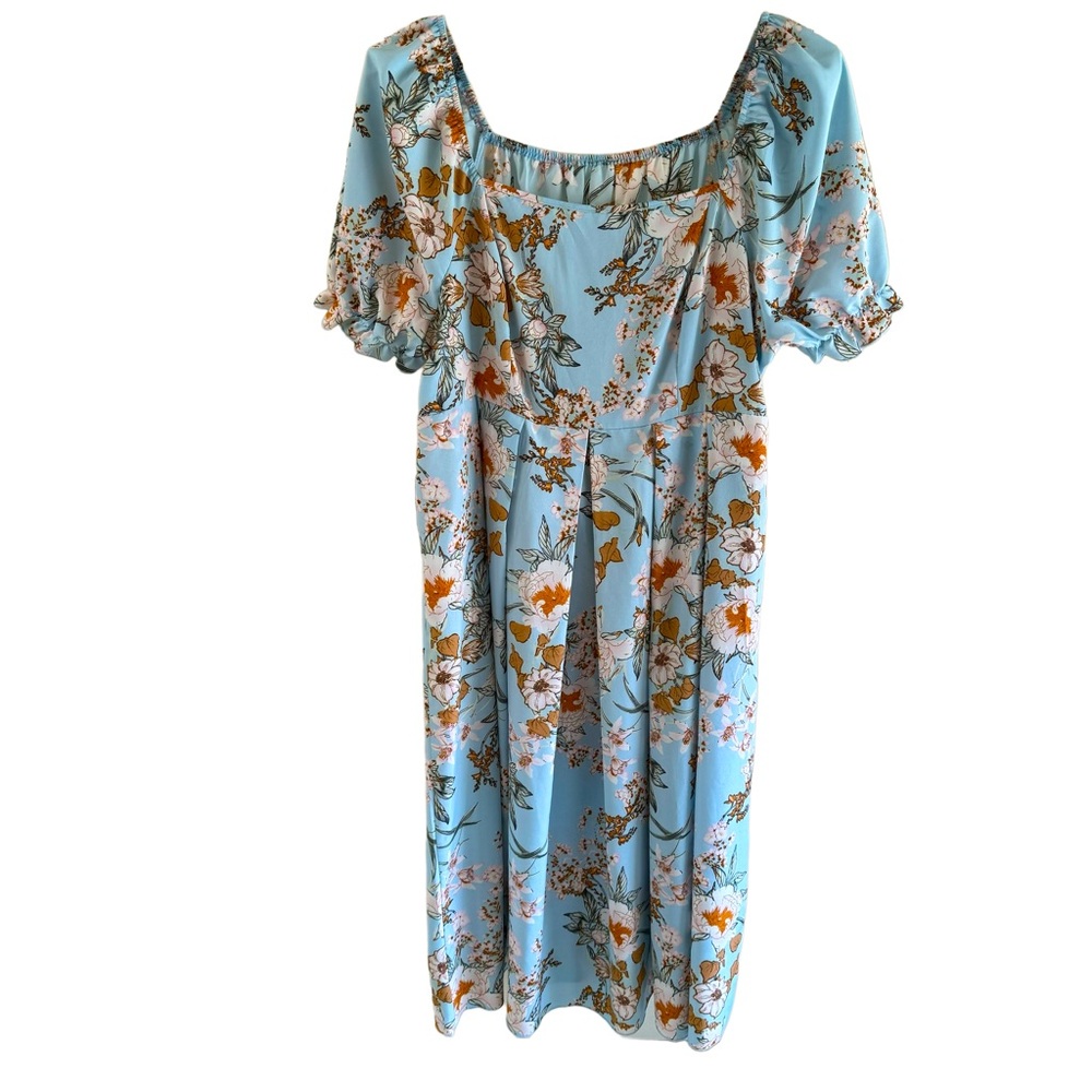 NWOT Shein Powder Blue Floral Maxi Dress Boho Bridgerton style